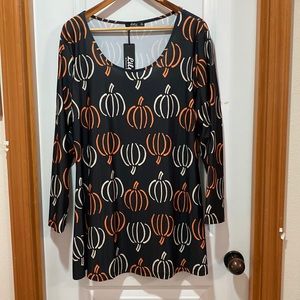 NWT, Woman Lily Pumpkin Tunic Dress, size XL, color Black Orange.